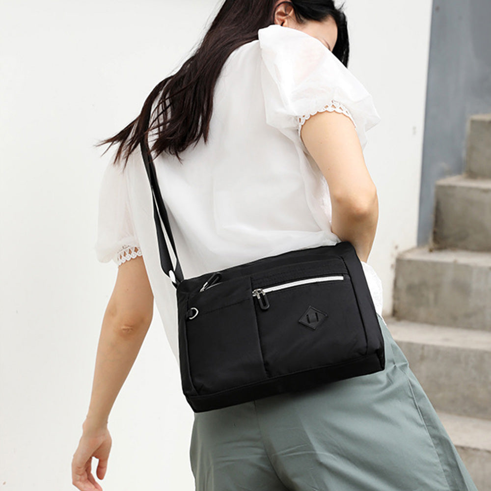 Multi-Pocket Crossbody Bag for Women Water Resisant Shoulder Bag Messenger Bag Casual Nylon Purse Handbag Black