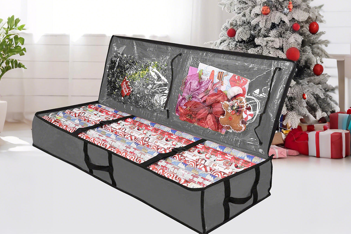 Wrapping Paper Storage Container Gift Wrap Organizer for Ribbon Accessories -Grey