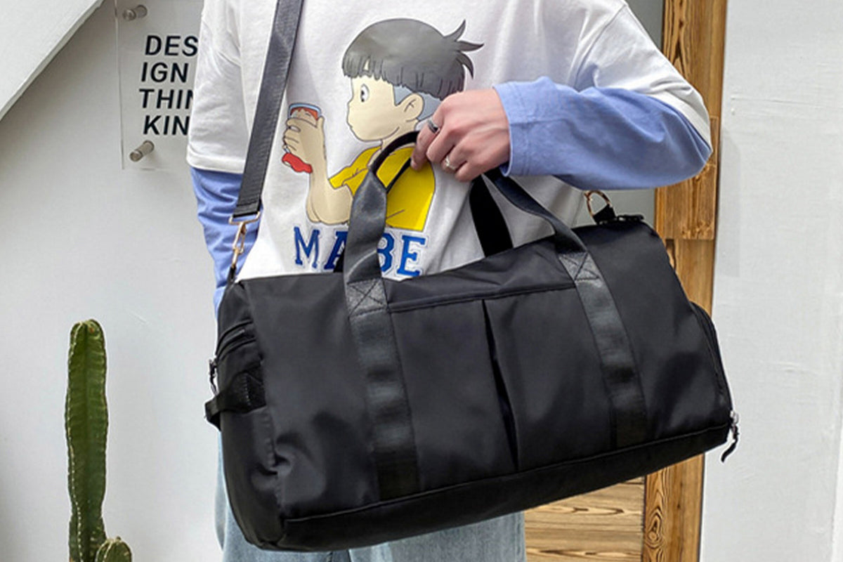 Sports Duffel Bag for Gym with Wet Pocket Shoe Compartment-Black