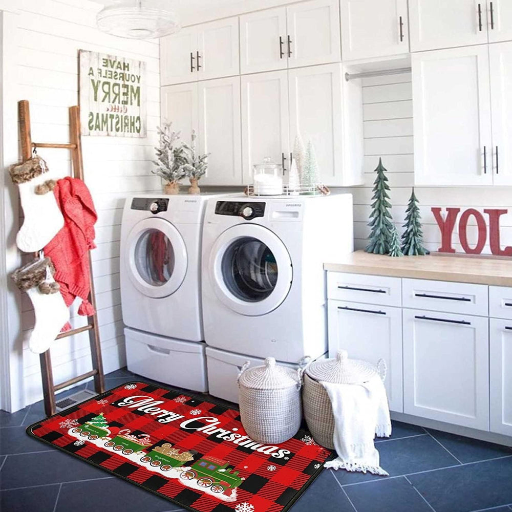 2Pcs Set Christmas Floor Mats Non-Slip Kitchen Mats Xmas Doormats Style 5