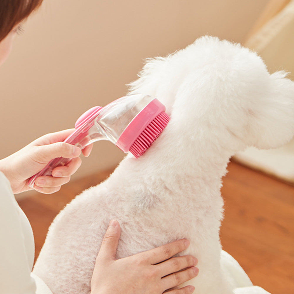 2-in-1 Pet Bath Brush with Built-in Shampoo Dispenser Dog Shampoo Bubble Maker Dog Cat Bathing Grooming Tool Rose Red