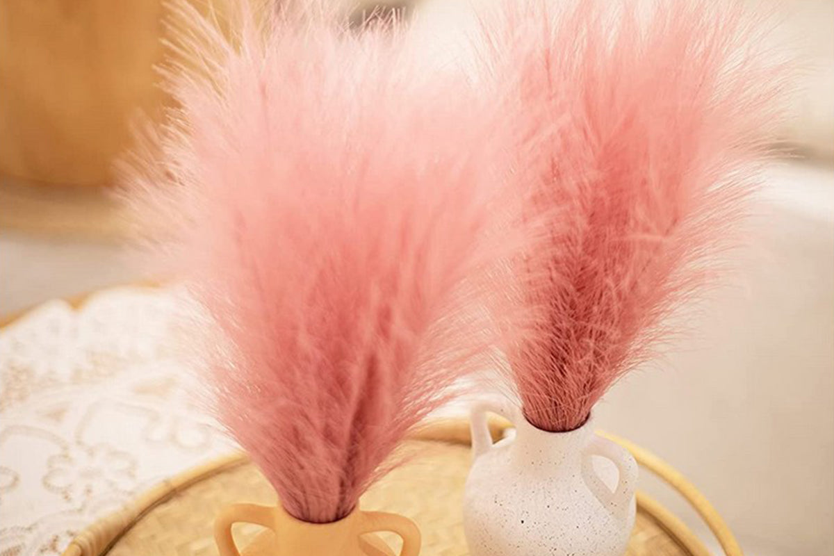4pcs Faux Pampas Grass Boho Room Decor Flowers Bunches for Wedding Party-Pink