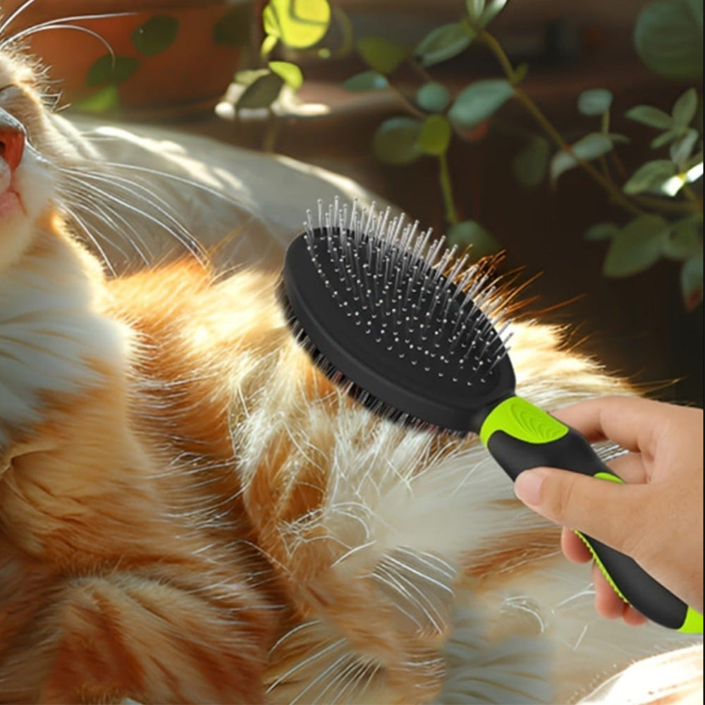2 Pack Pet Grooming Brush Set Deshedding Double Sided Comb Massage Brush for Cats Dogs Horses-Green