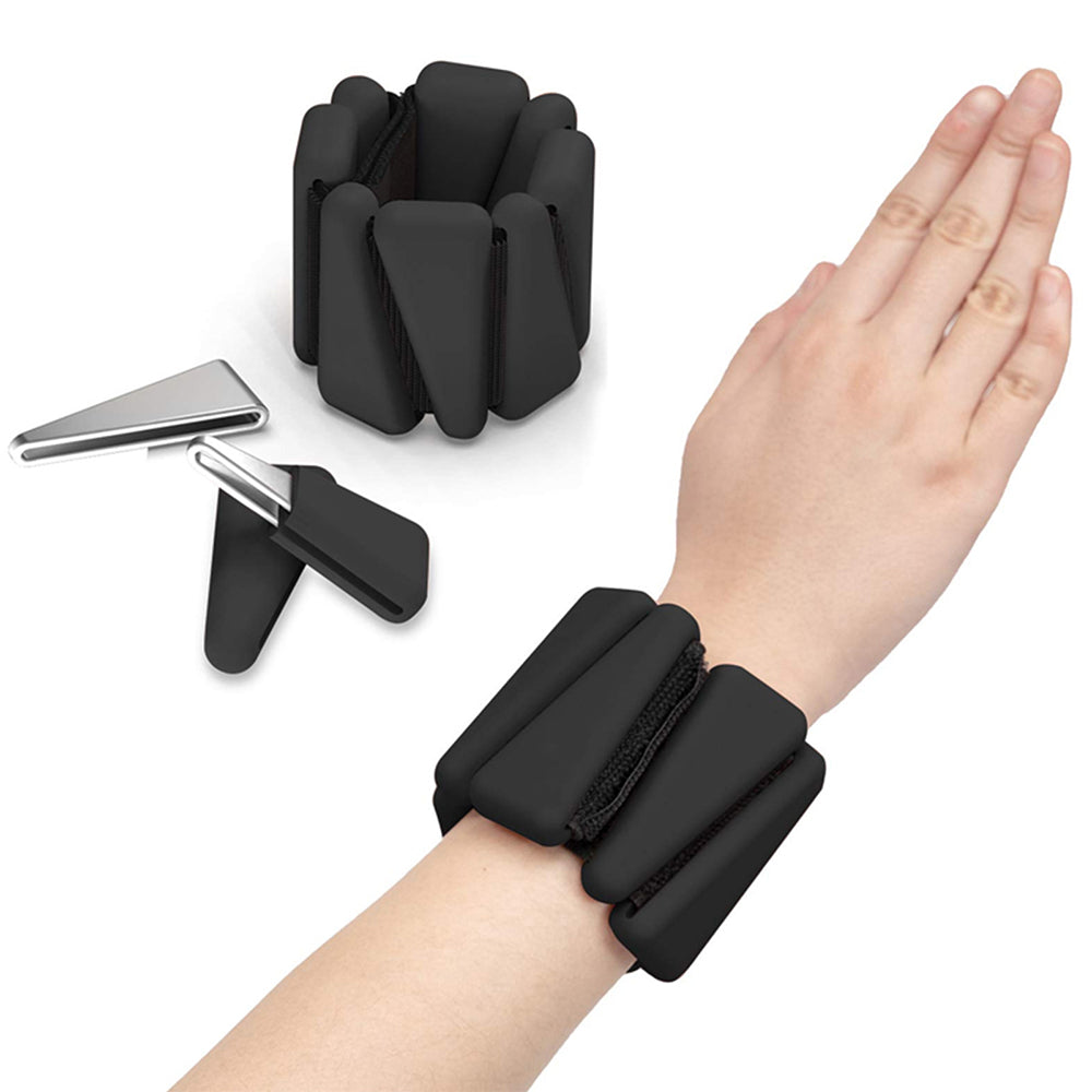 Pair of Wrist Ankle Weights Set Adjustable Wrist Bangles for Yoga Cardio Gym Black