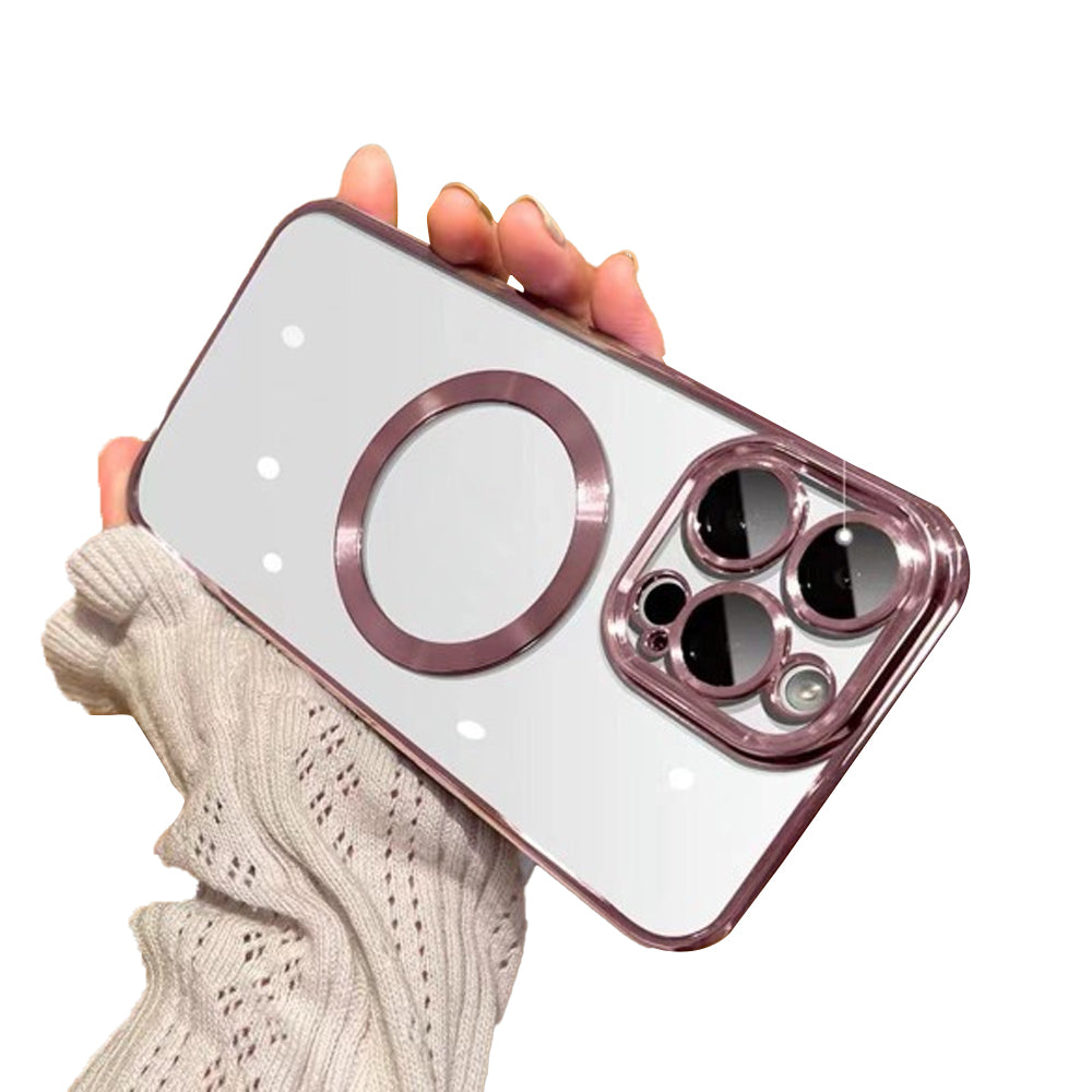 For iPhone 15 Series Magnetic Phone Cover Shockproof Plating Case Cover Rose Gold