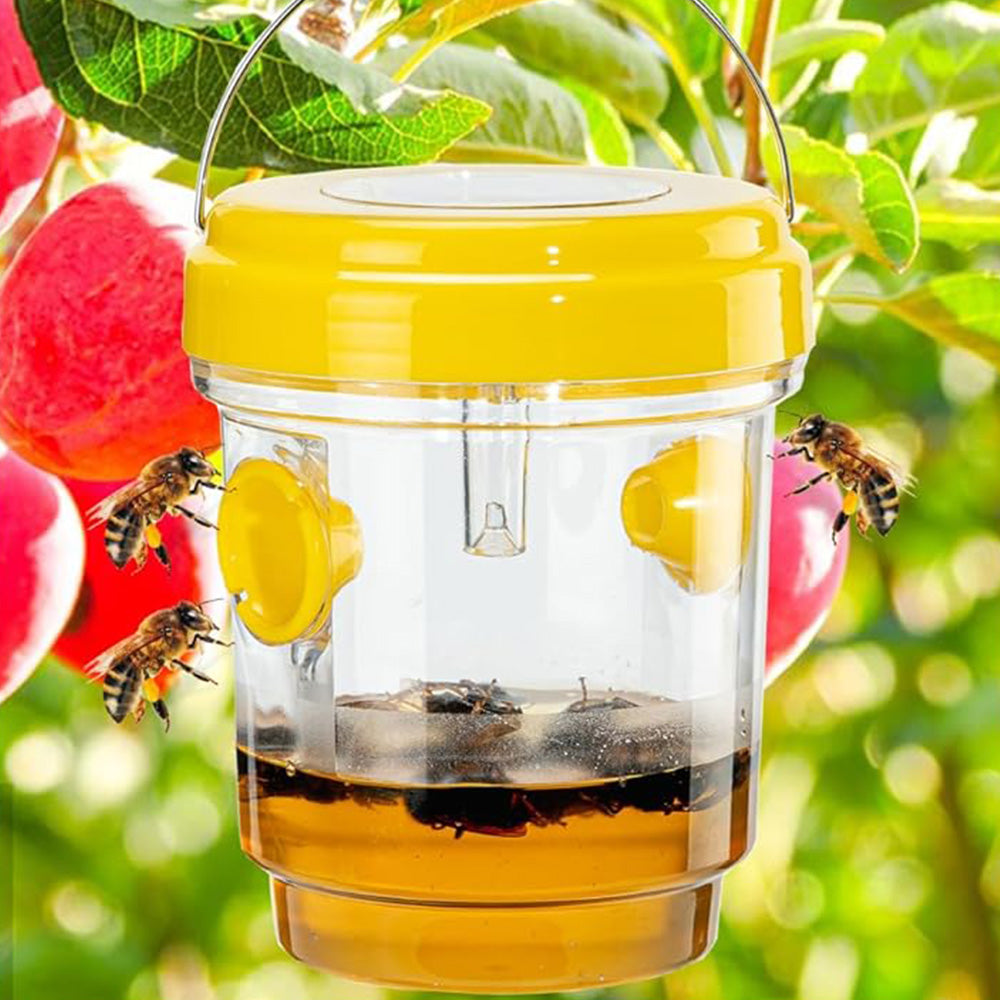2 Pack Solar Powered Wasp Traps Outdoor Hanging Carpenter Bee Catchers Yellow