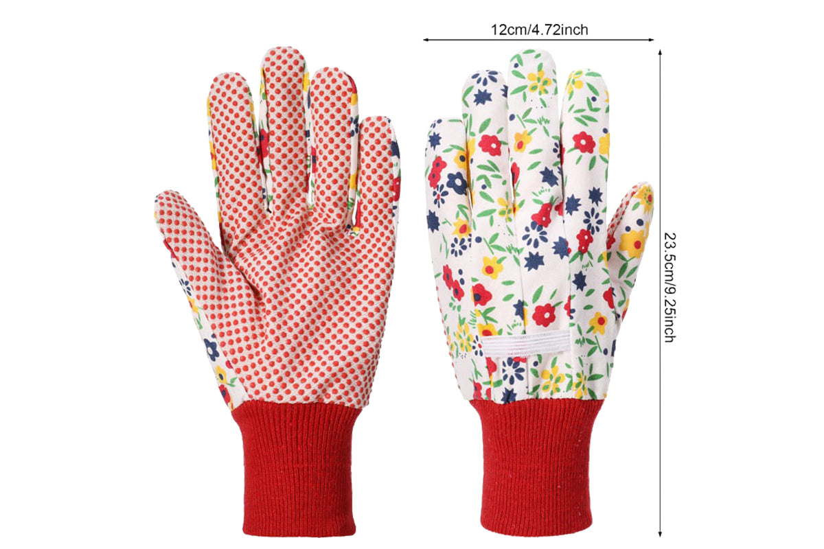 Polyester Floral Gardening Gloves Soft Breathable Yard Work Glove-Red