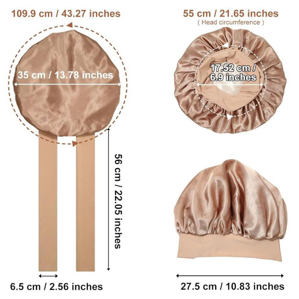 Satin Night Sleep Cap for Women Hair Bonnet with Elastic Band Khaki