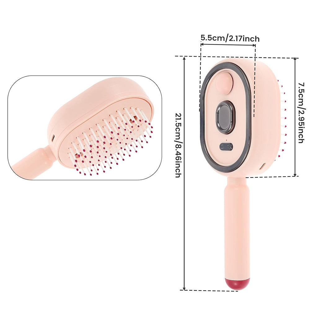 Electric Steam Hair Brush Mist Spray Cushion Comb for Smoothing Frizz-Pink