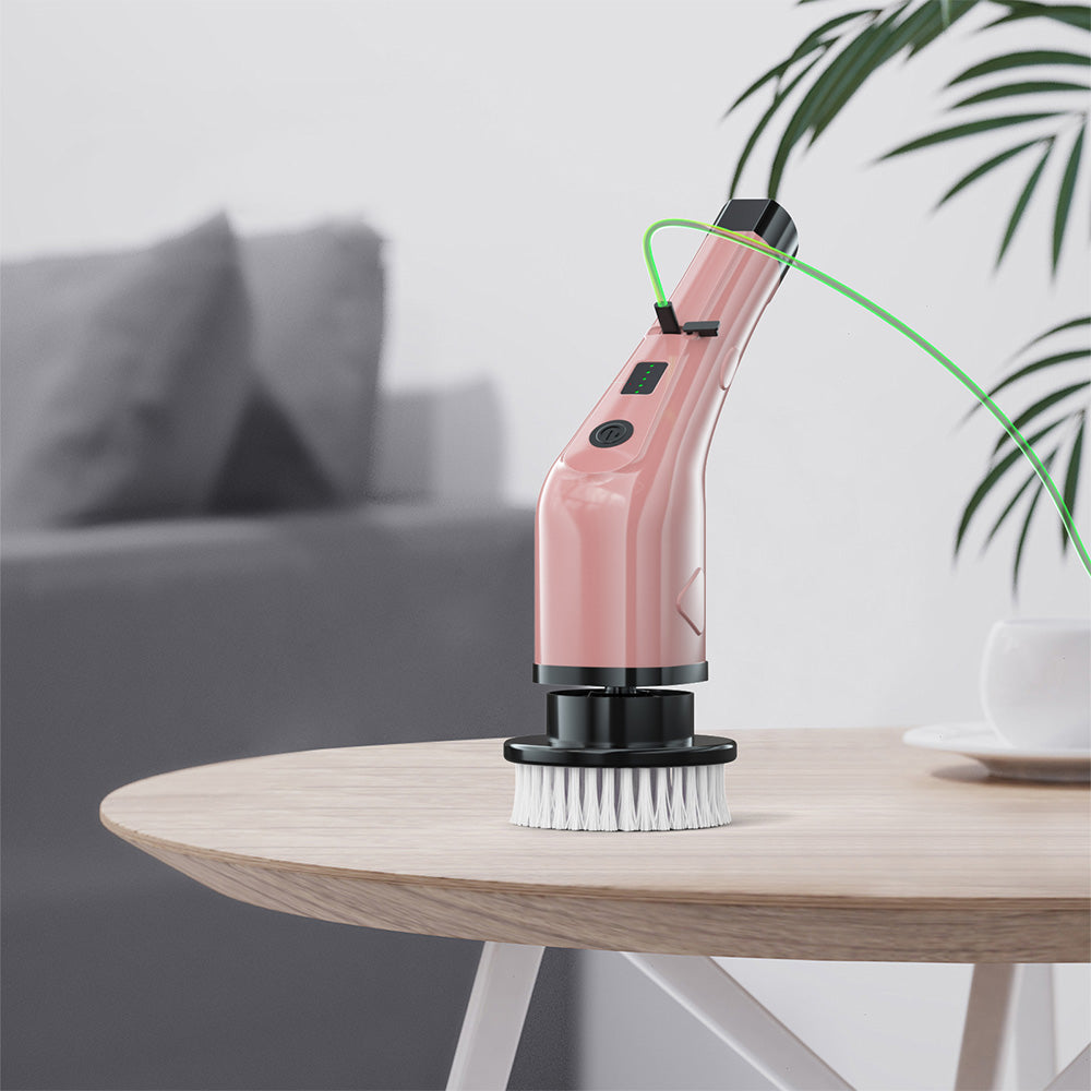 Cordless Electric Spin Scrubber Rechargeable Cleaning Brush with 7 Replaceable Brush Heads Pink