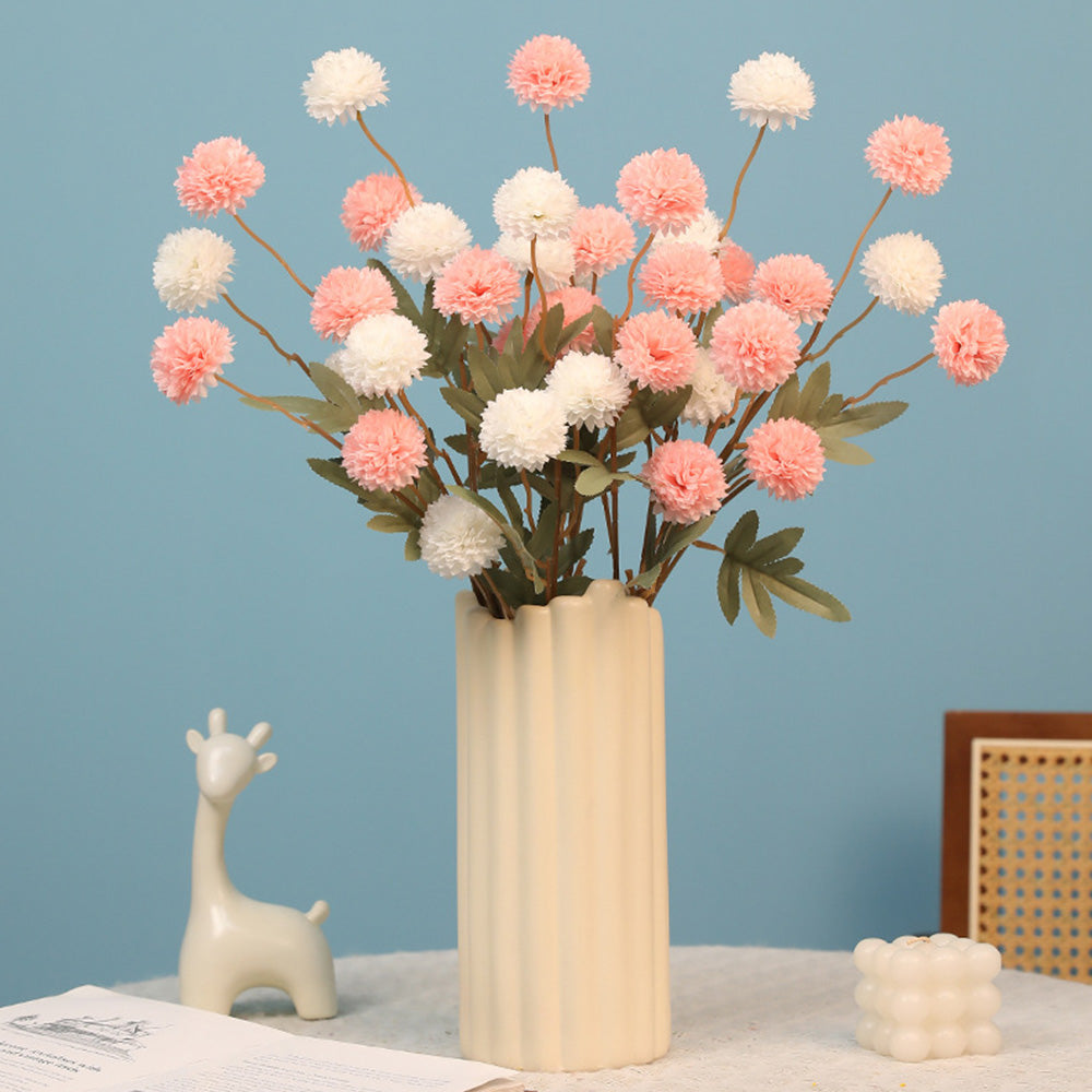 5Pcs Artificial Flower Stems Faux Pom Pom Flowers for Home Decor White