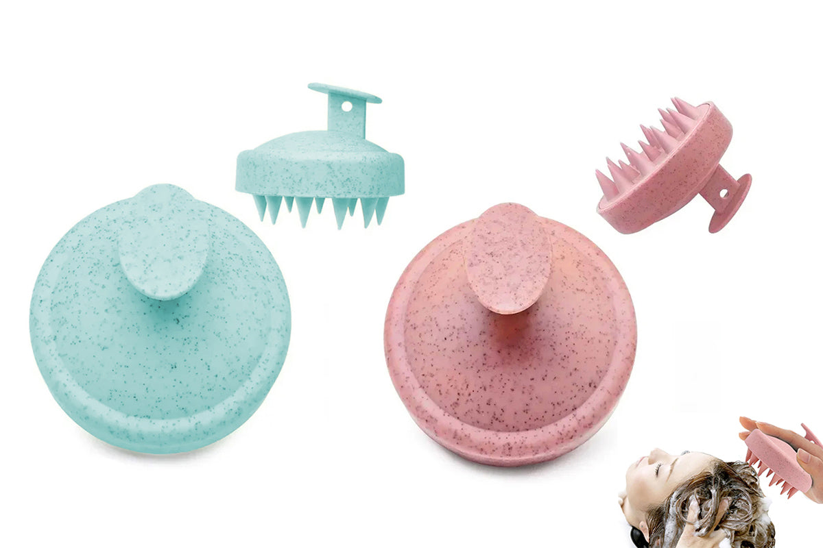 2Pcs Scalp Massager Shampoo Brush Plastic Shower Head Dandruff Comb shampoo exfoliator-Green And Pink