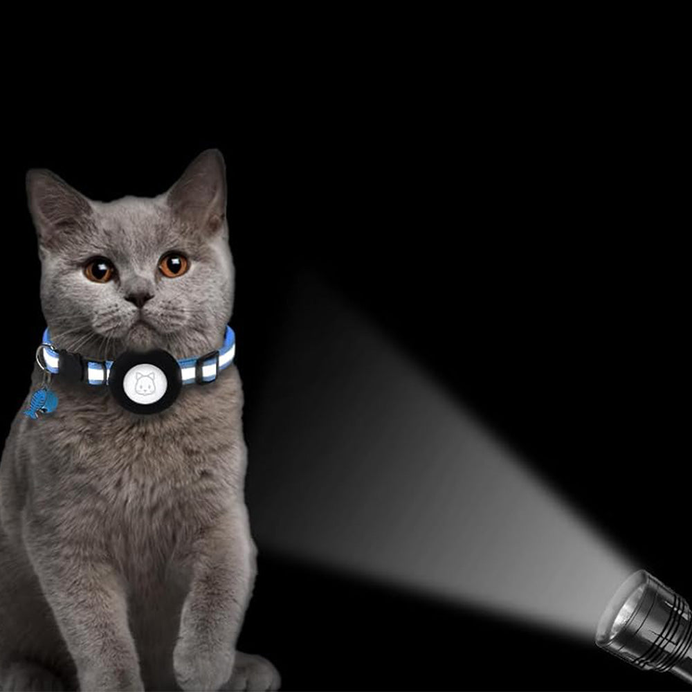 Reflective Cat Collar Compatible with Apple Airtag Adjustable Airtag Holder for Cat Dog Kitten Puppy Blue