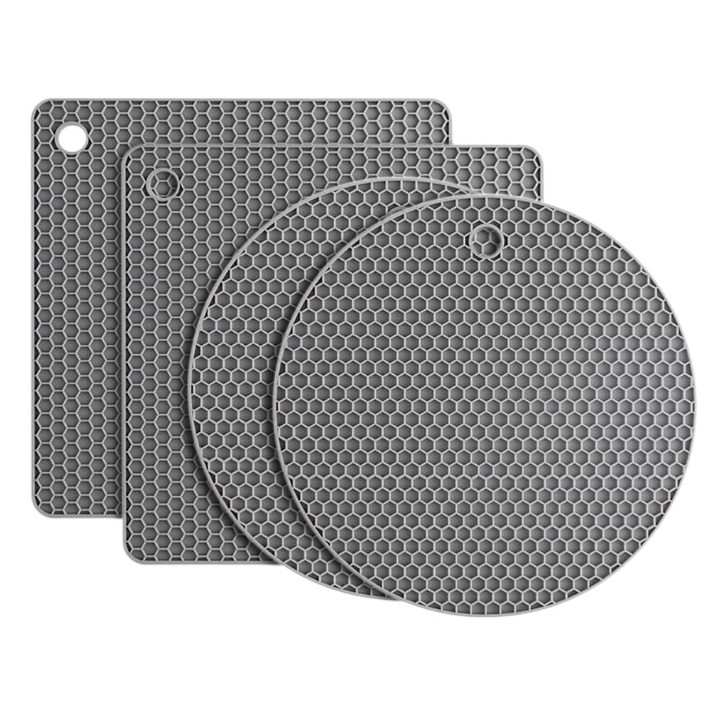 4Pcs Multipurpose Silicone Trivet Mats Heat Resistant Pot Holder Pads for Kitchen Gray