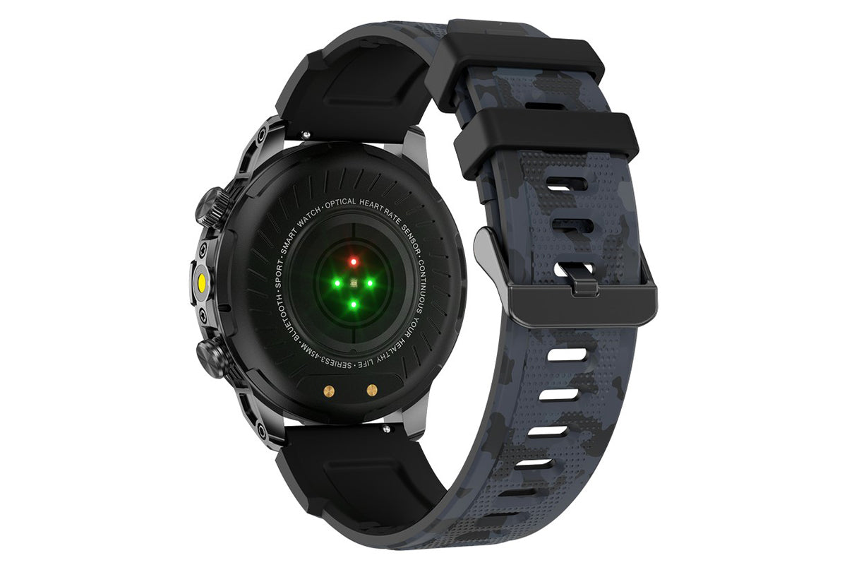 Smart Watch 1.43-Inch Fitness Watch with All Day Heart Rate Sleep Monitor Blood Oxygen Flashlight AI Voice Activity Tracker-Orange camouflage