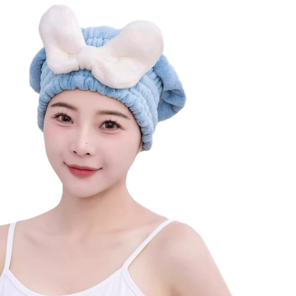 2Pcs Set Quick Absorbent Drying Hair Caps with Bow-Knot Hair Turban Wrap for Women Style 2
