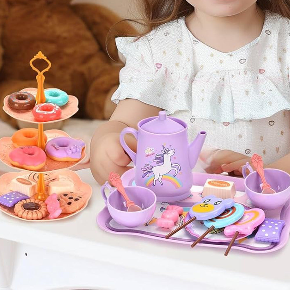 Kids Pretend Tea Party Set with Dessert & Carrying Case Style 3