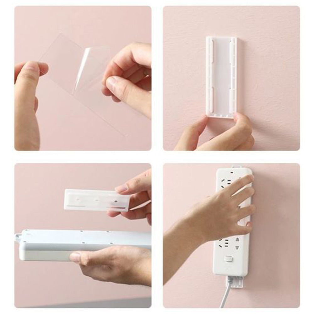 4Pcs Set Punch-Free Socket Organizer Wall Mount Plug Fixer Adhesive Power Strip Holders White
