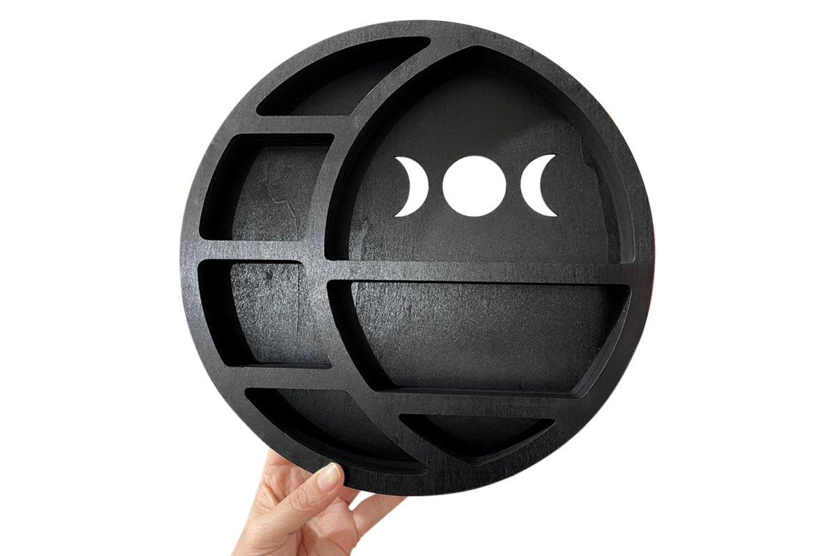 Wooden Shelf Halloween Crystal Display Shelf Decor-Round Moon