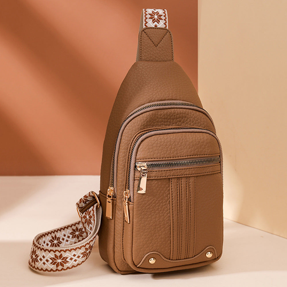 Women Sling Backpack Anti Theft Crossbody Bags with Adjustable Strap 5 Compartments Khaki