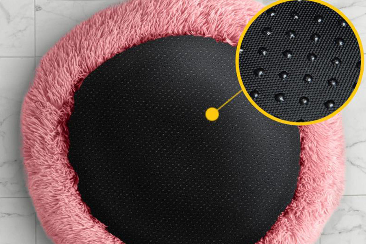 Calming Donut Dog Bed Anti-Slip Fluffy Plush Faux Fur Pet Bed for Most Dogs -Pink