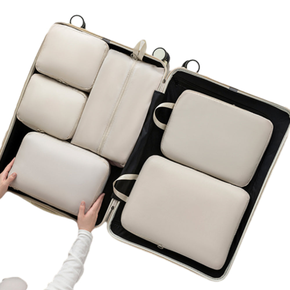 6Pcs Set Packing Cubes for Suitcases Travel Luggage Organizers Clothing Sorting Bags Beige