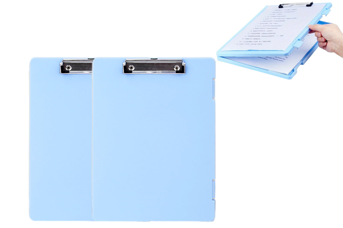 2Pcs 2 In 1 Office Writing Clipboard A4 With Storage Case Paper Clip Board Pad Folder-Blue
