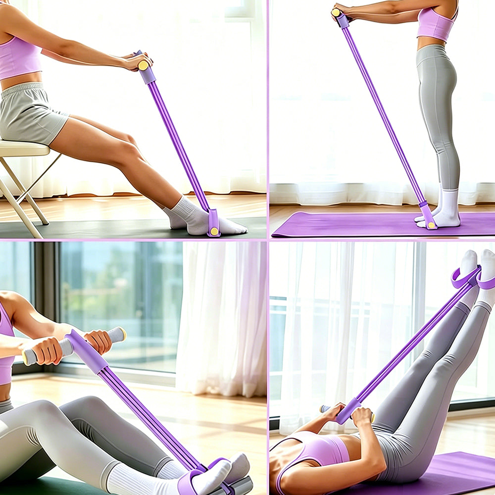 6 Tube Multifunction Pedal Resistance Band with Hand for Sit Up Home Gym Workout-Purple