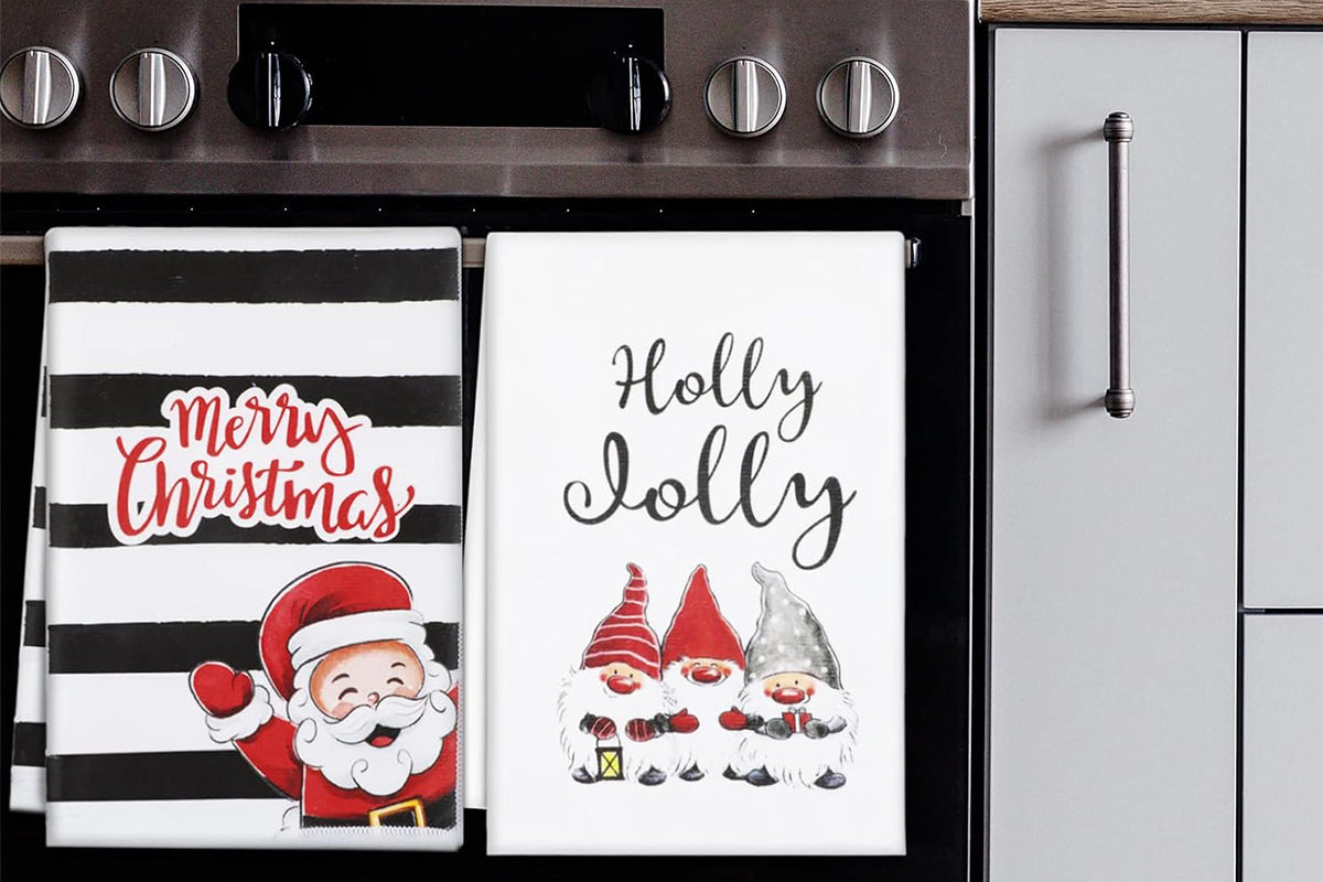 4Pcs Set Christmas Kitchen Towels Grinch Hand Inspirited Towel Merry Christmas Decorative Xmas Absorbent Dish Towels-Style 4