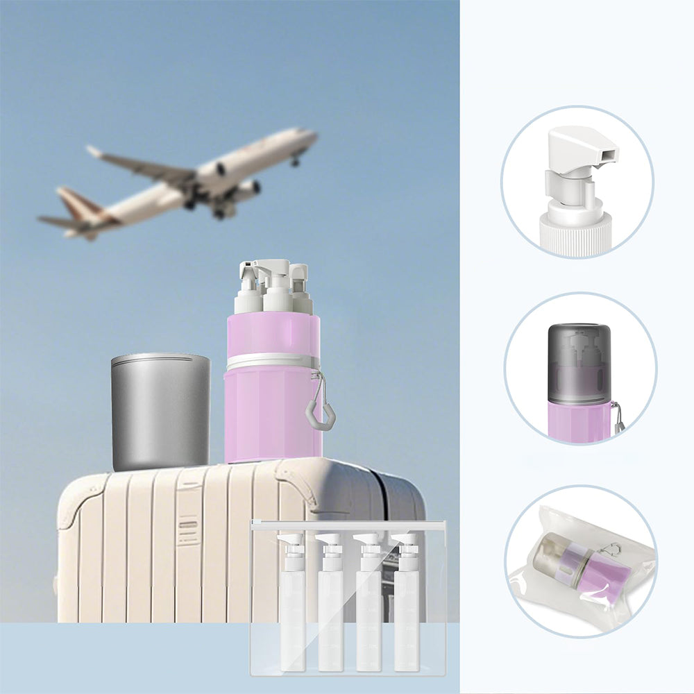 4 in 1 Travel Dispenser Bottle Set with Suction Cup for Toiletries-Pink