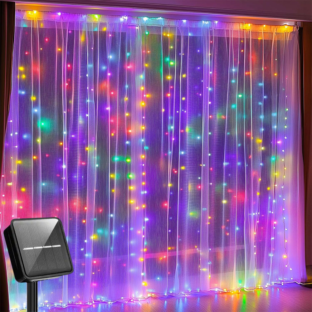 Solar Fairy Curtain Lights ¨C Christmas Hanging String Lights for Window Backdrop Multicolor