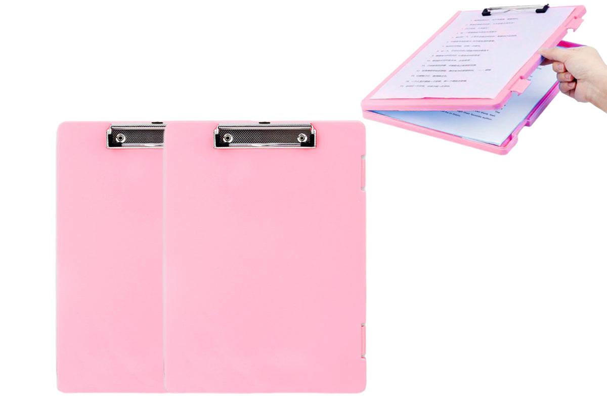 2Pcs 2 In 1 Office Writing Clipboard A4 With Storage Case Paper Clip Board Pad Folder-Pink