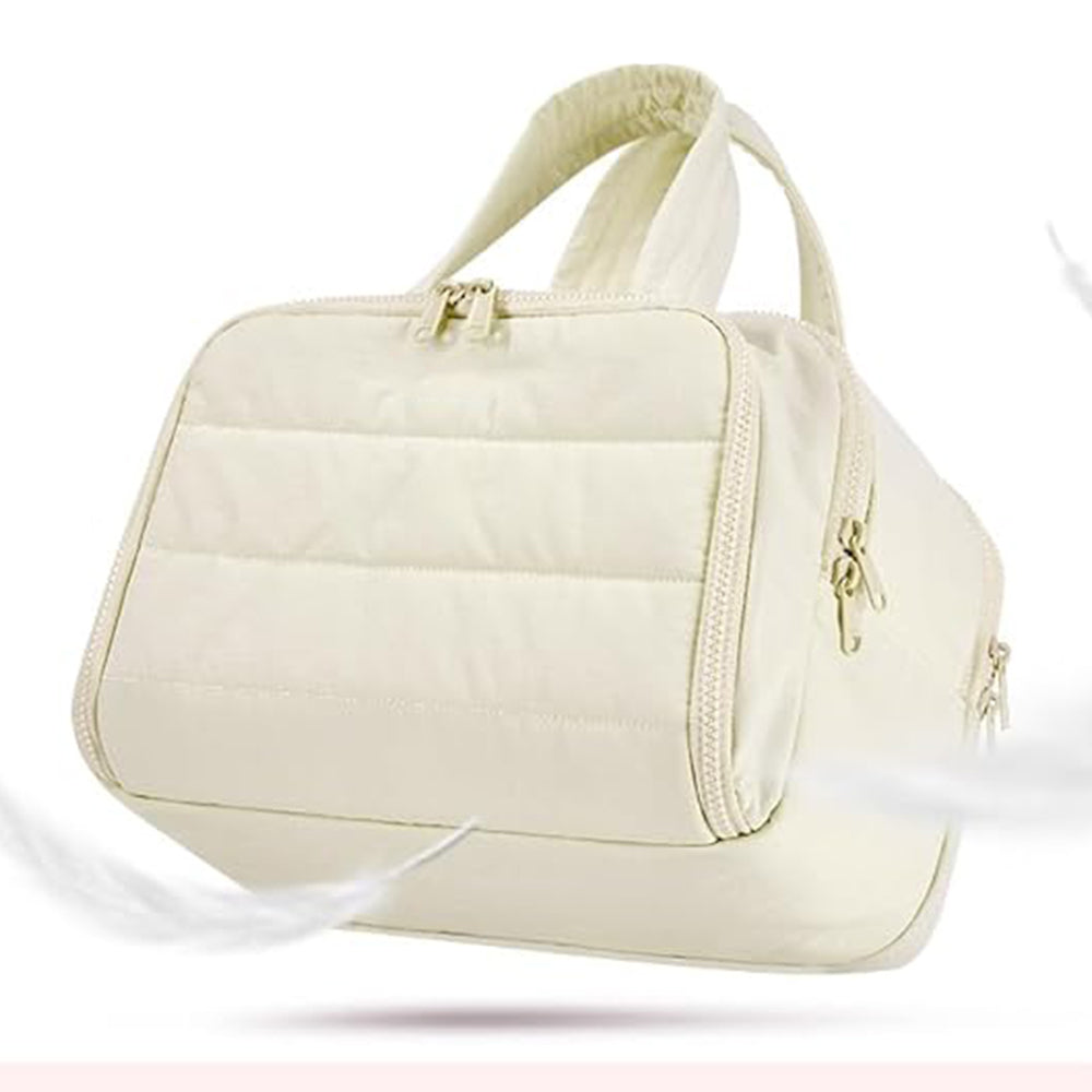 Travel Toiletry Bag Wide-open Makeup Bag Organizer with Handle Beige