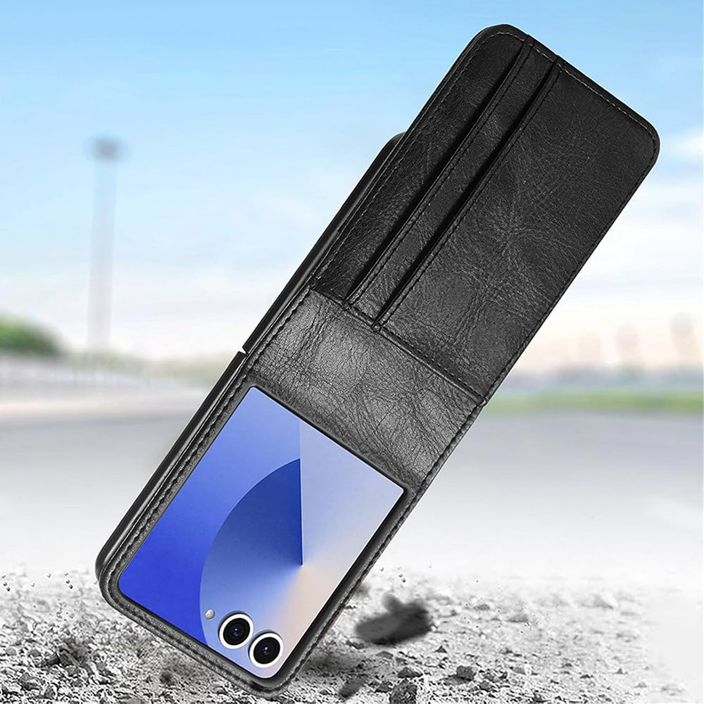 PU Wallet Card Holder Case for Samsung Galaxy Z Flip 6 7 8 with Stand - Black