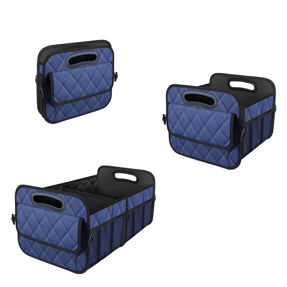 55L Foldable Car Trunk Organzier 6-Pocket Storage Box for Home Car Office Blue
