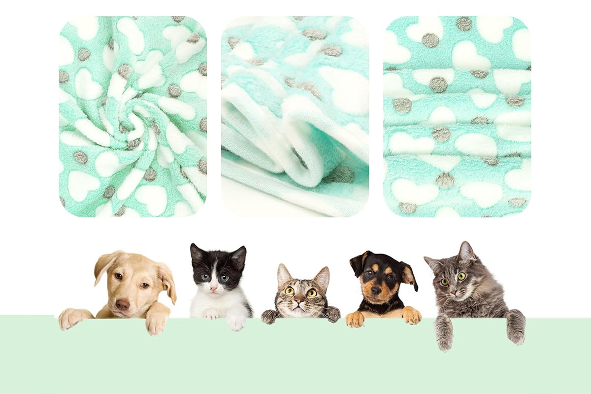 107x75cm Fluffy Fleece Dog Blanket Mat Paw Print Puppy Kitten Throw Blanket -Green