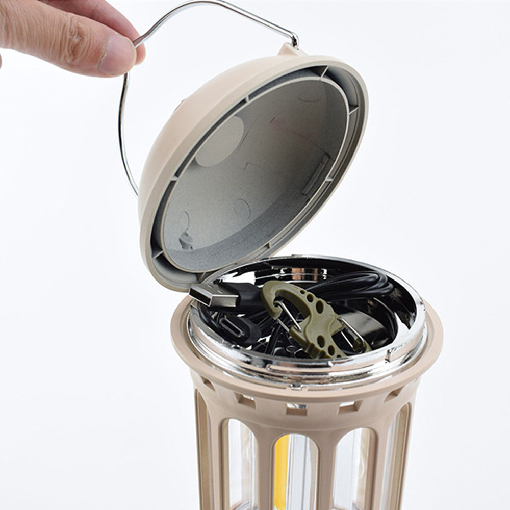 Retro Tent Camping Lantern Rechargeable Night Lamp Camping Light Beige