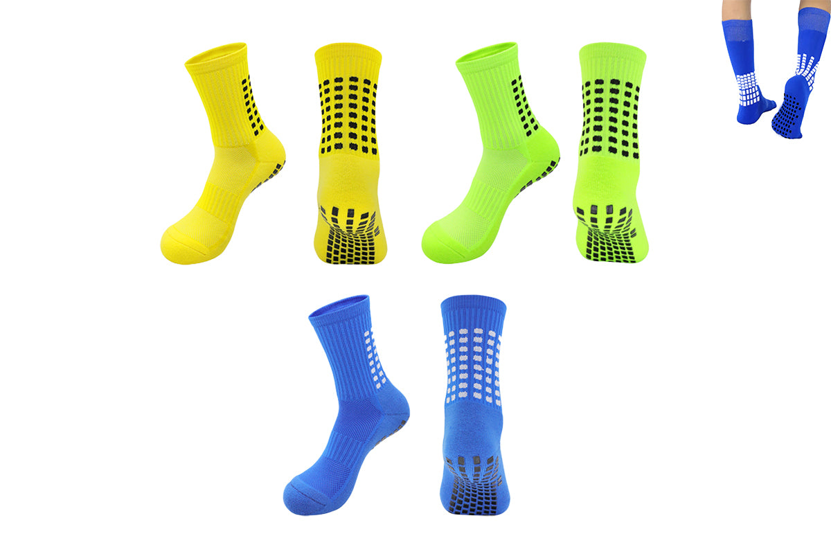 3pcs Anti Slip Non Slip Grip Yoga Socks Men Grip Skid Sport Socks-Blue and Green and Yellow