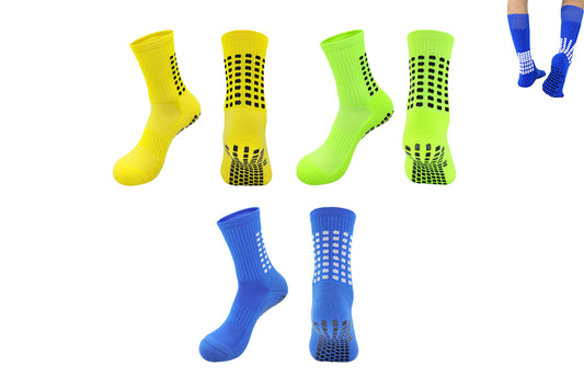 3pcs Anti Slip Non Slip Grip Yoga Socks Men Grip Skid Sport Socks-Blue and Green and Yellow