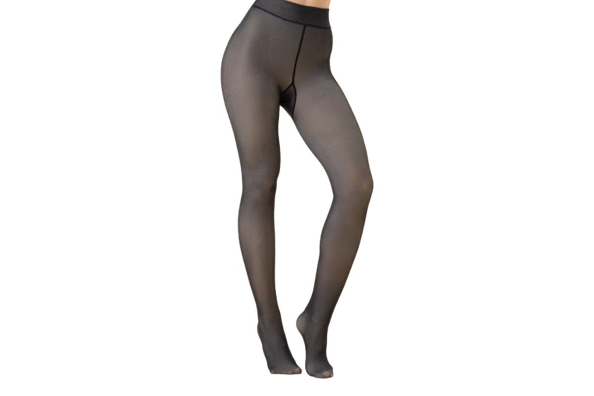 Women Thermal Lined Translucent Pantyhose Winter Fleece Tights Stockings-Black