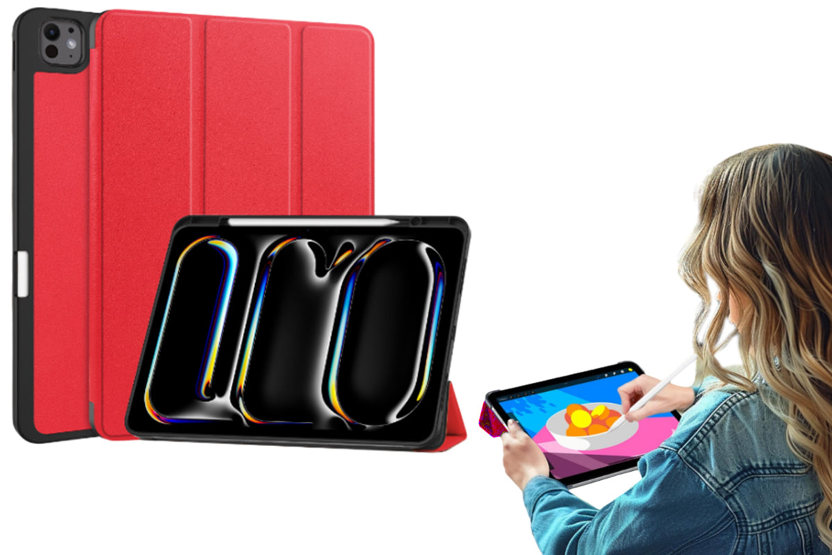 Shockproof Slim Protective Cover For iPad Pro 13 Inch With Pencil Holder-Red