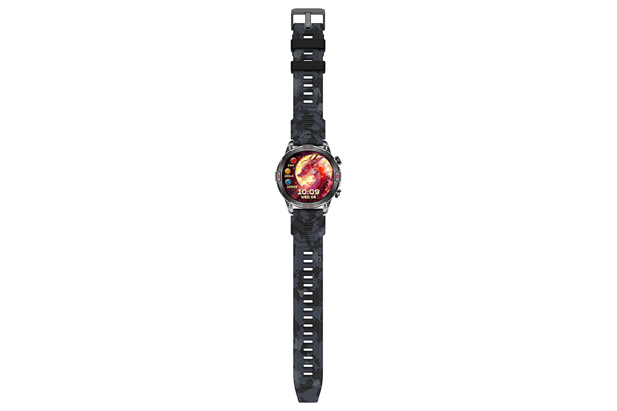 Smart Watch 1.43-Inch Fitness Watch with All Day Heart Rate Sleep Monitor Blood Oxygen Flashlight AI Voice Activity Tracker-Orange camouflage