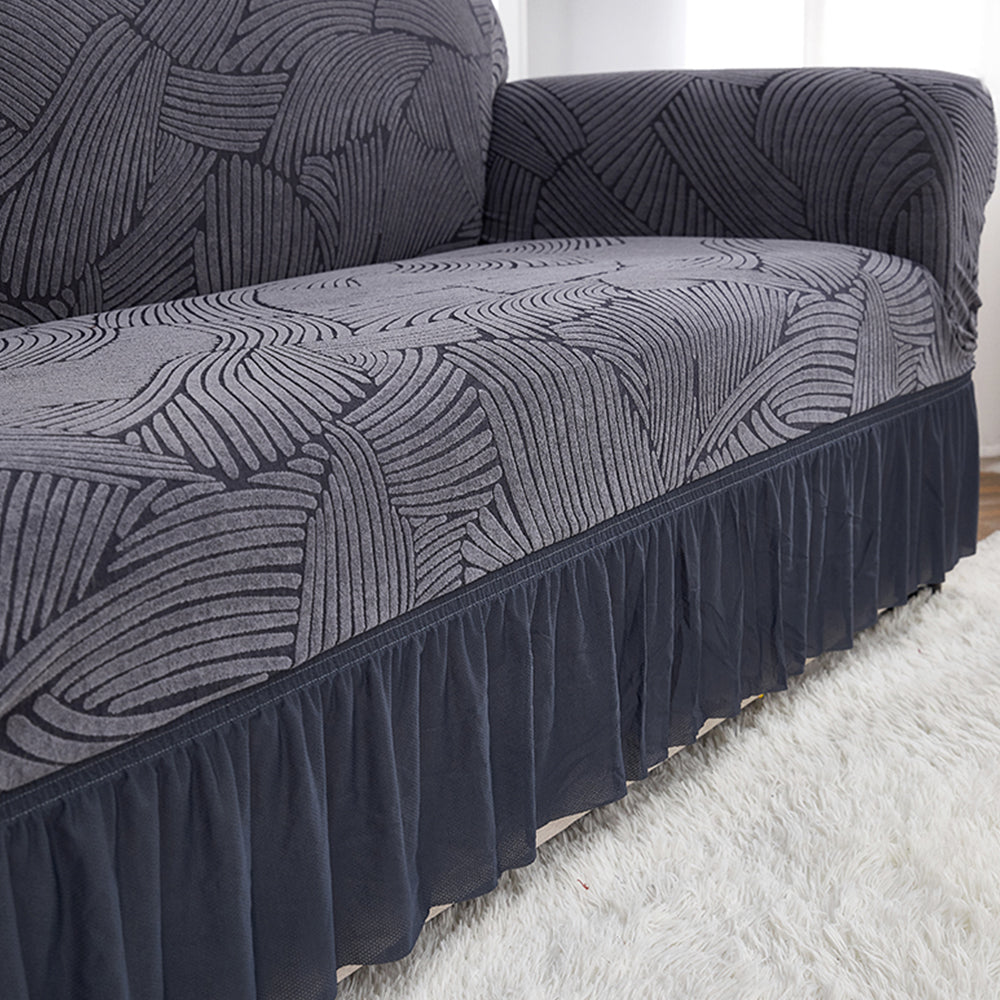 Soft Couch Cover with Skirt Ruffled Stretch Sofa Cover -Grey