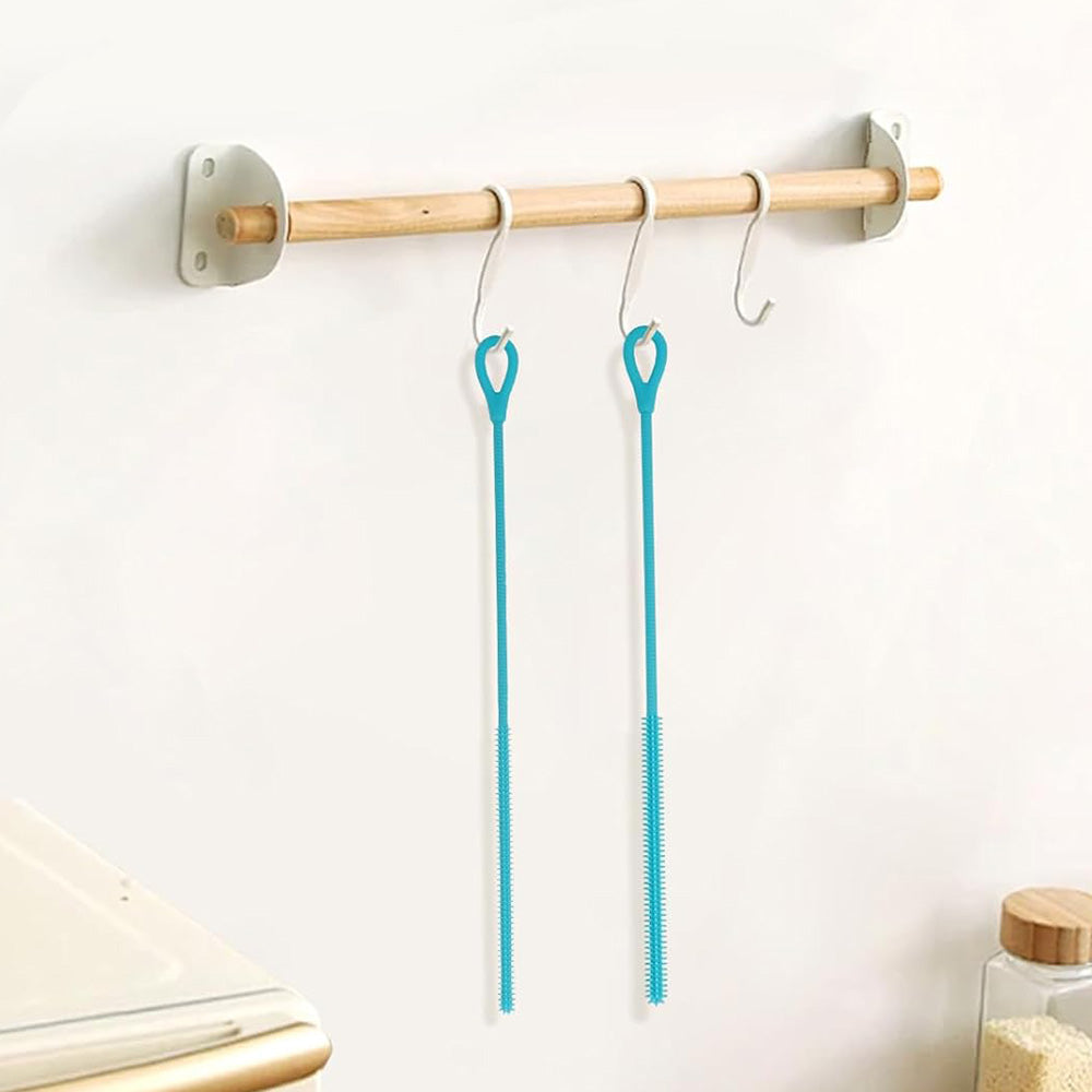 2Pcs Silicone Straw Cleaner Brushes Reusable Straw Cleaner with Bendable Steel Core Blue