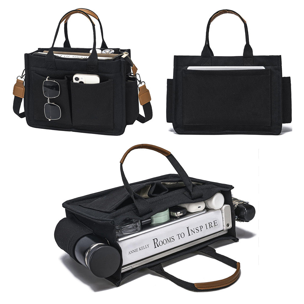 Large Canvas Tote Bag for Women Laptop Work Book Bags Crossbody Handbag Shoulder Travel Gym Bag Black