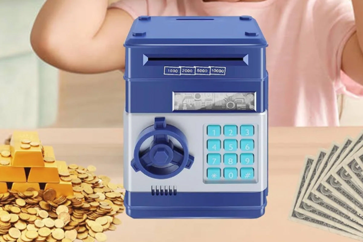 Electronic ATM Piggy Bank with Password Lock Money Coin Saving Box Toys for Little Ones Gifts -Blue