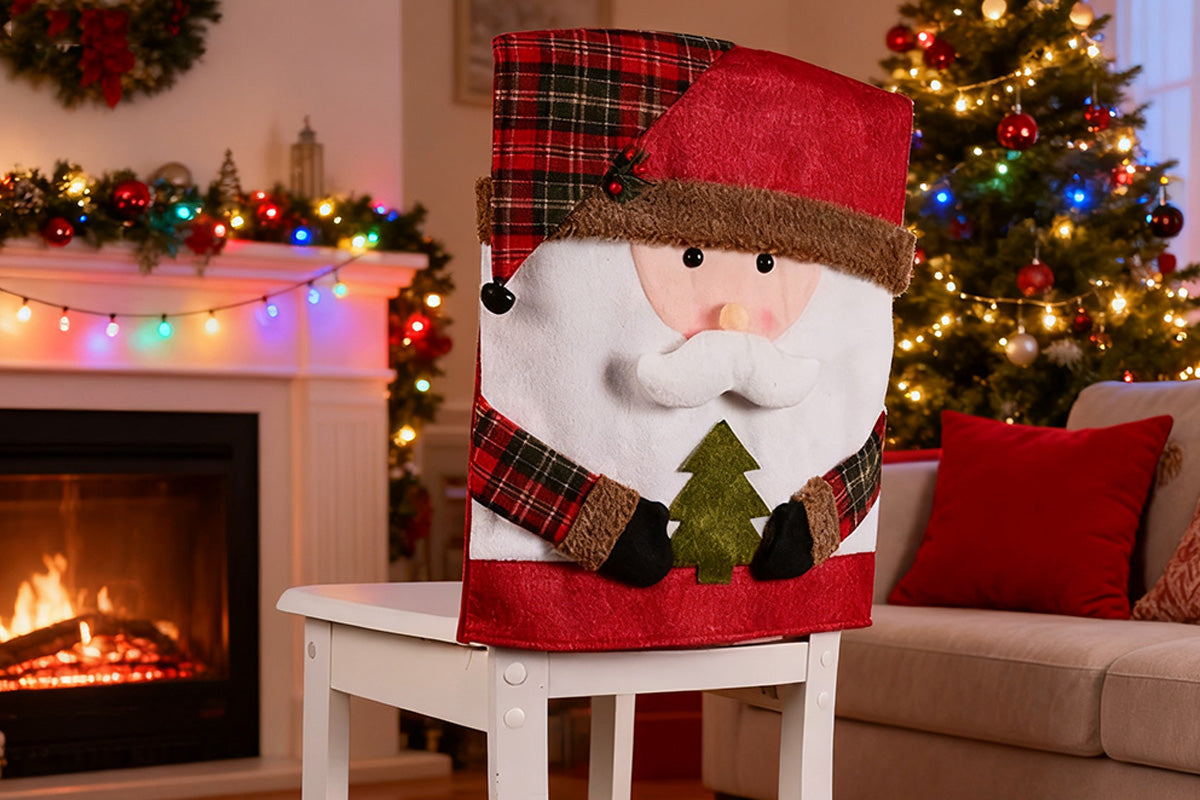 2Pcs Christmas Chair Covers with Santa Hat for Holiday Dinner Party -Elder