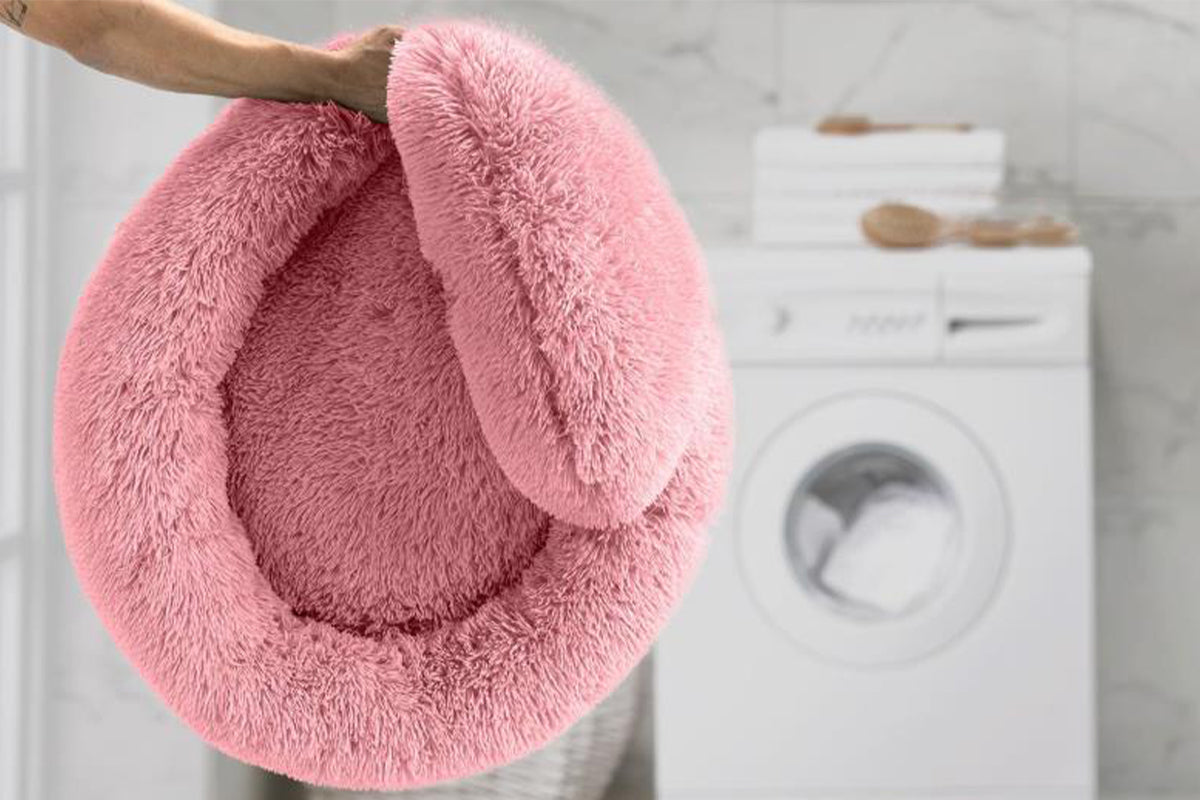 Calming Donut Dog Bed Anti-Slip Fluffy Plush Faux Fur Pet Bed for Most Dogs -Pink