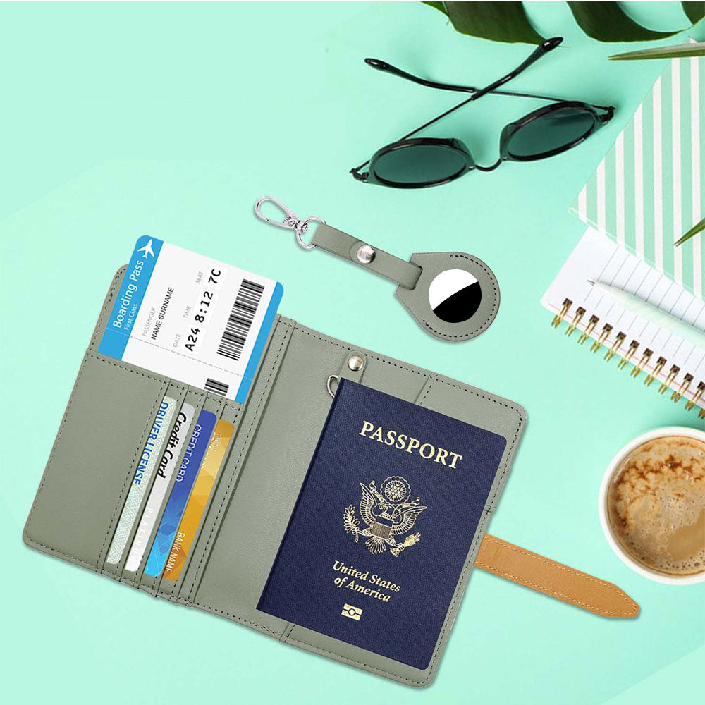 RFID Blocking Passport Wallet Travel Passport Card Case with Airtag Holder Green