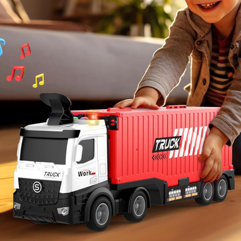 Transform Carrier Truck Race Track Toys with 8 Mini Race Cars Red